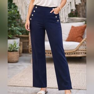 Talbots Size 6 Dark Blue Wide-Leg Pants with Gold Buttons